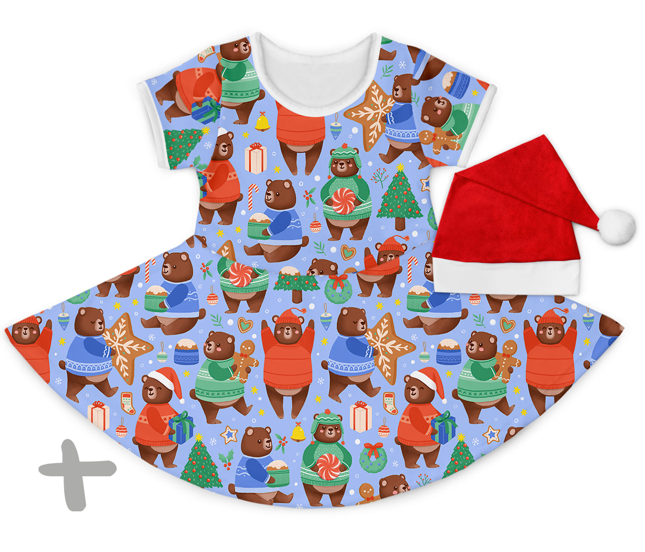Combo Vestido Ursinhos Natalinos + Touca