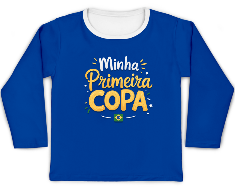 Camiseta Kids Azul Minha Primeira Copa Personalizado