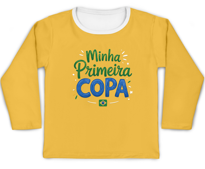 Camiseta Kids Minha Primeira Copa Personalizado Amarelo
