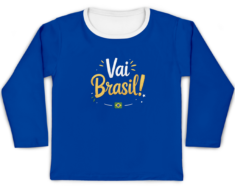 Camiseta Kids Azul Copa Vai Brasil Personalizado