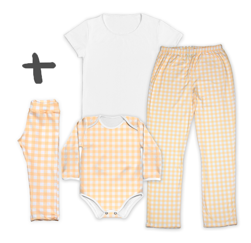 Kit Pijama Mamãe e Bebê - Xadrez Laranja