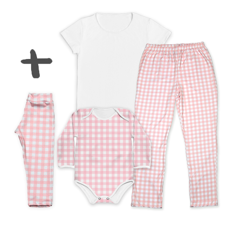 Kit Pijama Mamãe e Bebê - Xadrez Rosa