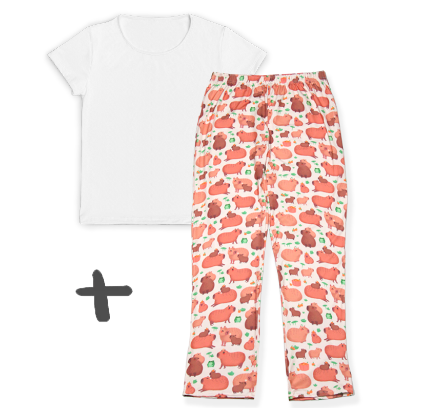 Kit Mamãe Calça Pijama Capivaras + Camiseta Branca