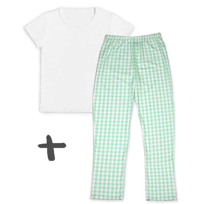 Kit Mamãe Calça Pijama Xadrez Verde + Camiseta Branca