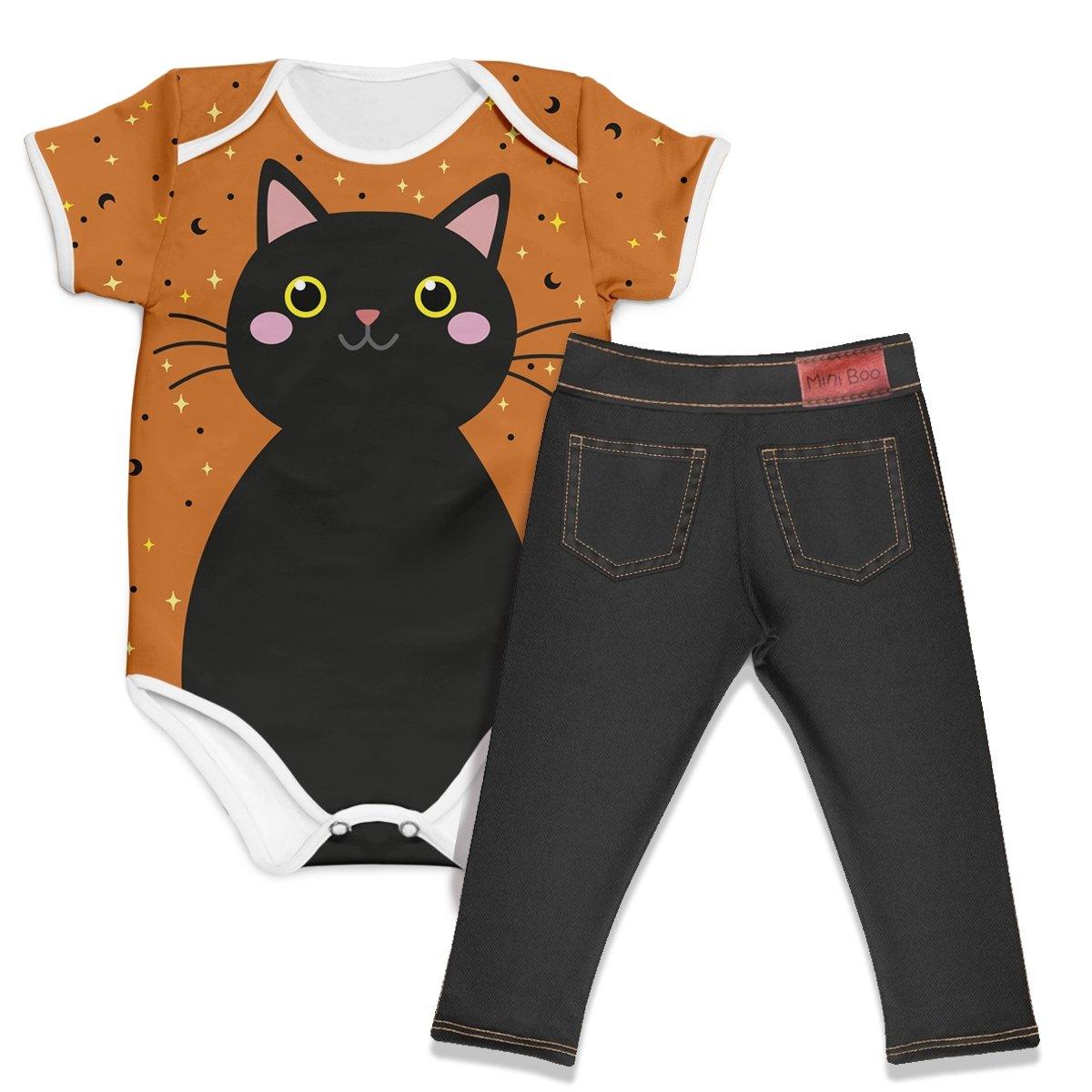 Combo Body Gato Preto + Calça Jeans Preta - Mini Boo Store