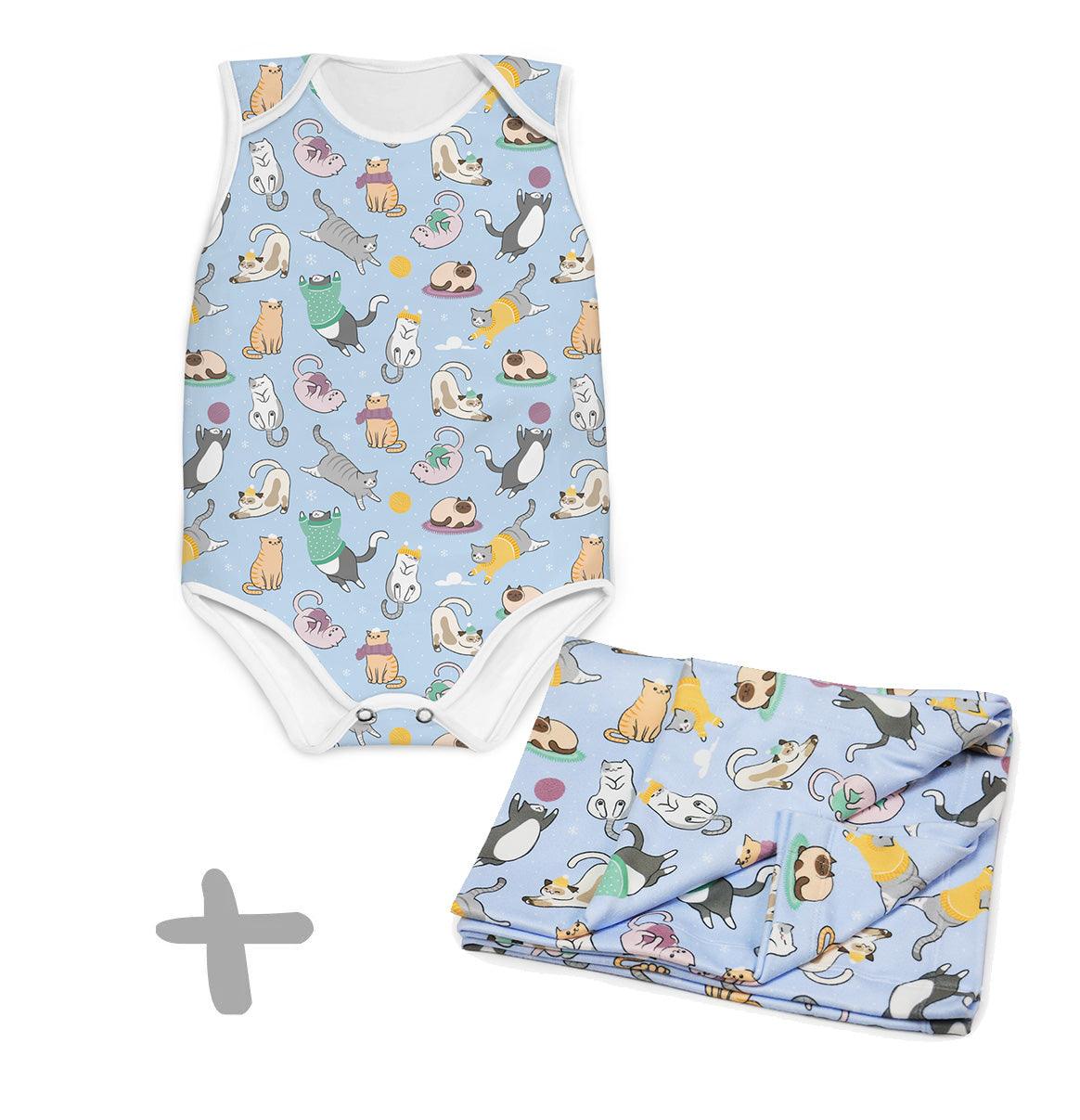 Combo Body + Mantinha Microsoft Gatinhos Azul - Mini Boo Store