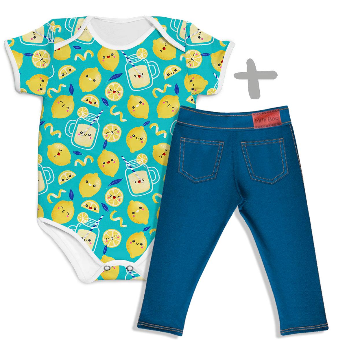 Combo Body Limão + Calça Jeans Azul Escuro - Mini Boo Store