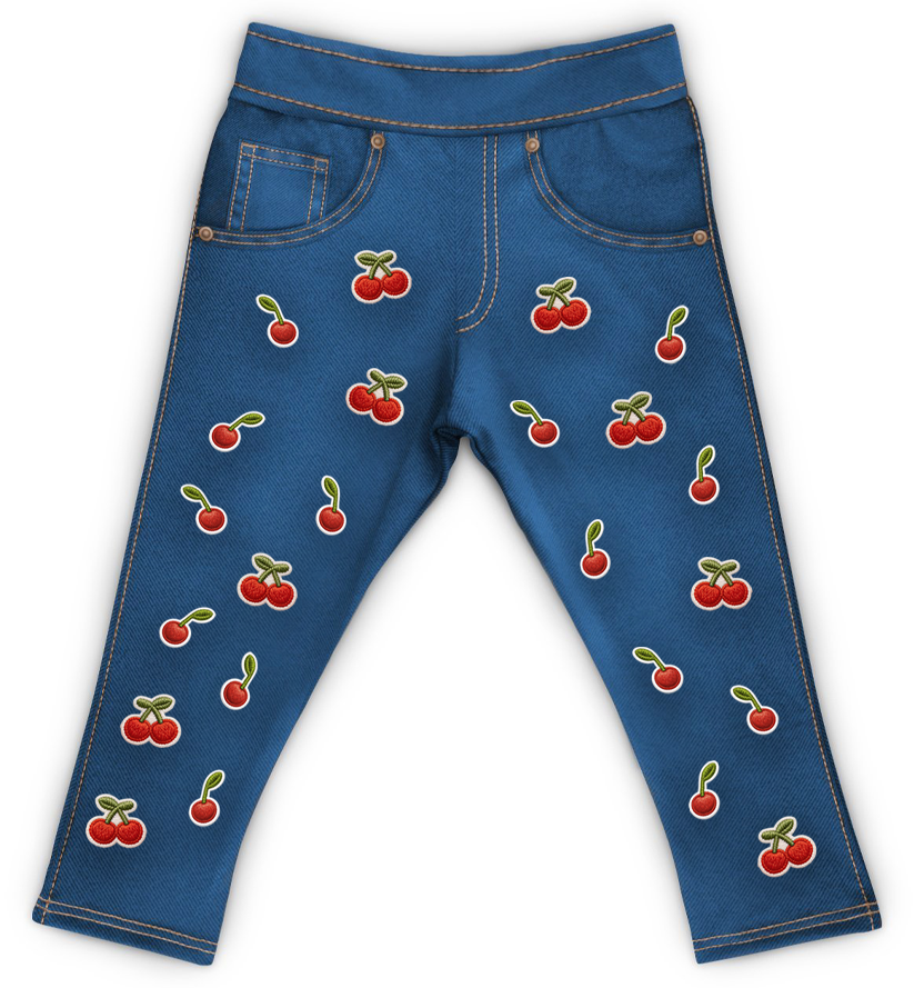 Jeans Cerejas Bebê Bordadinho Fake