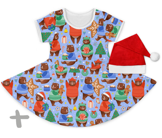 Combo Vestido Ursinhos Natalinos + Touca