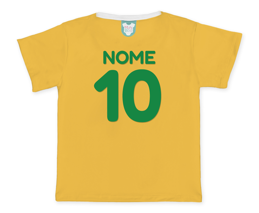 Camiseta Kids Copa do Mundo Amarelo Vai Brasil Personalizado