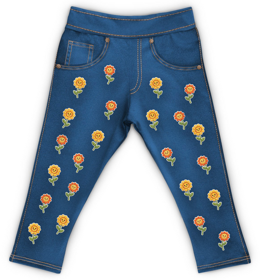 Jeans Flores Bebê Bordadinho Fake