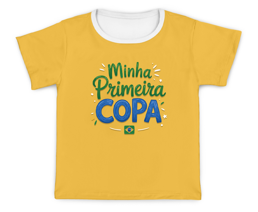 Camiseta Kids Minha Primeira Copa Amarelo