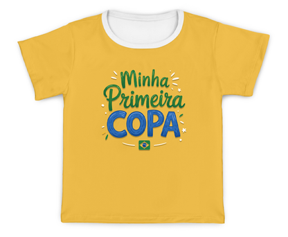 Camiseta Kids Minha Primeira Copa Amarelo