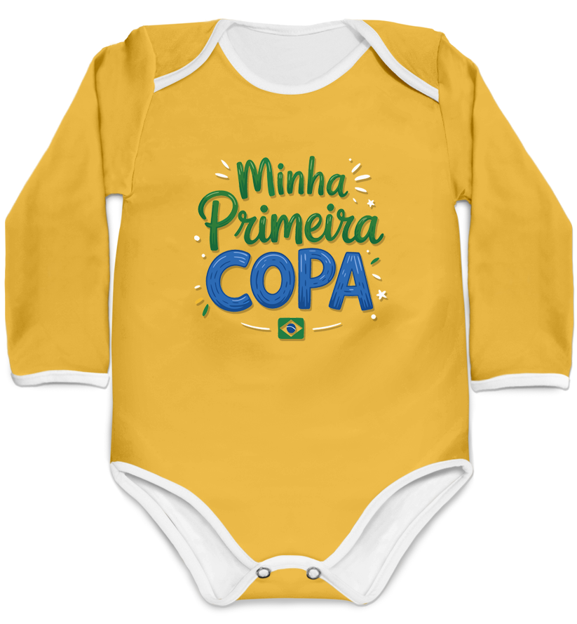 Body Minha Primeira Copa Amarelo Personalizado