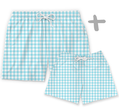 Shorts Tal Pai Tal Baby Xadrez Azul Claro
