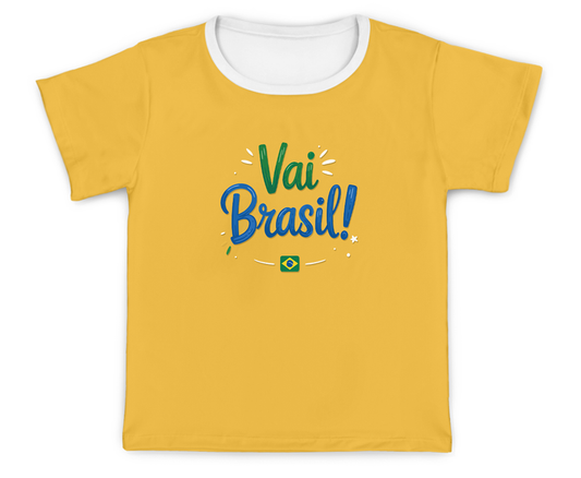Camiseta Kids Copa do Mundo Amarelo Vai Brasil