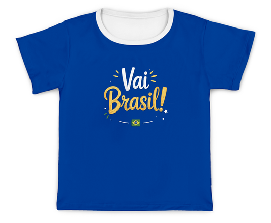 Camiseta Kids Azul Copa do Mundo Vai Brasil