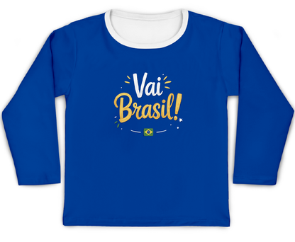 Camiseta Kids Azul Copa do Mundo Vai Brasil