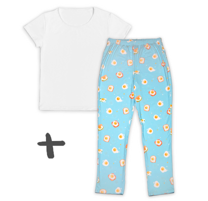Kit Mamãe Calça Pijama Ovo Frito + Camiseta Branca