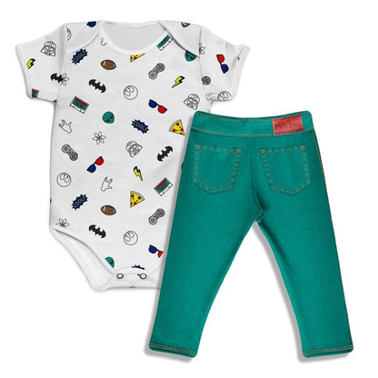 Combo Body Geek + Calça Jeans Verde - Mini Boo Store