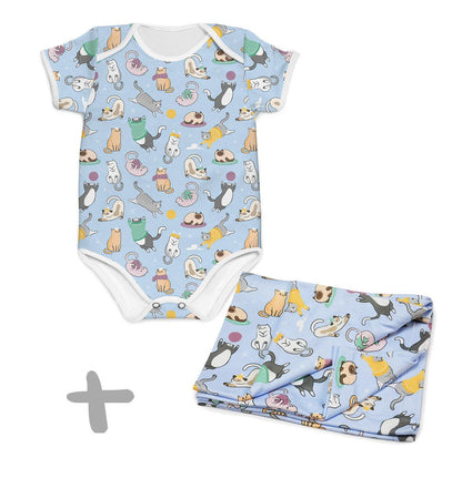 Combo Body + Mantinha Microsoft Gatinhos Azul - Mini Boo Store