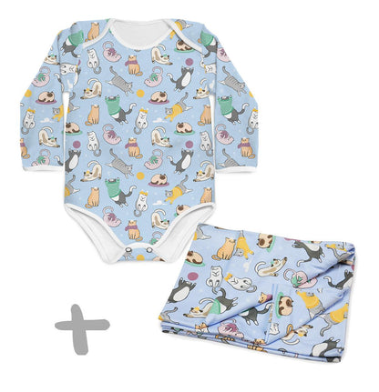 Combo Body + Mantinha Microsoft Gatinhos Azul - Mini Boo Store
