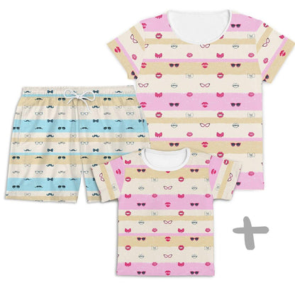 Combo Família Kids Mustache Rosa- Kids, Mamãe e Papai - Mini Boo Store