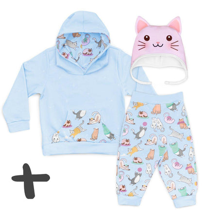 Conjunto Moletom + Calça Gatinhos + Touca Gata Rosa - Mini Boo Store