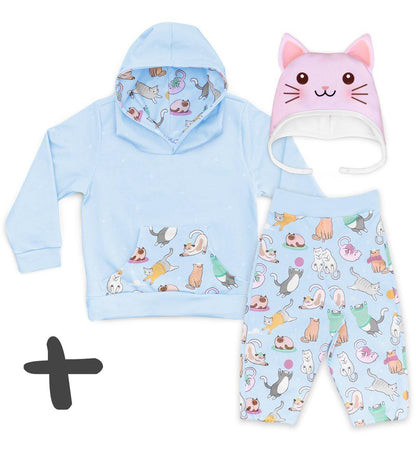Conjunto Moletom + Calça Gatinhos + Touca Gata Rosa - Mini Boo Store