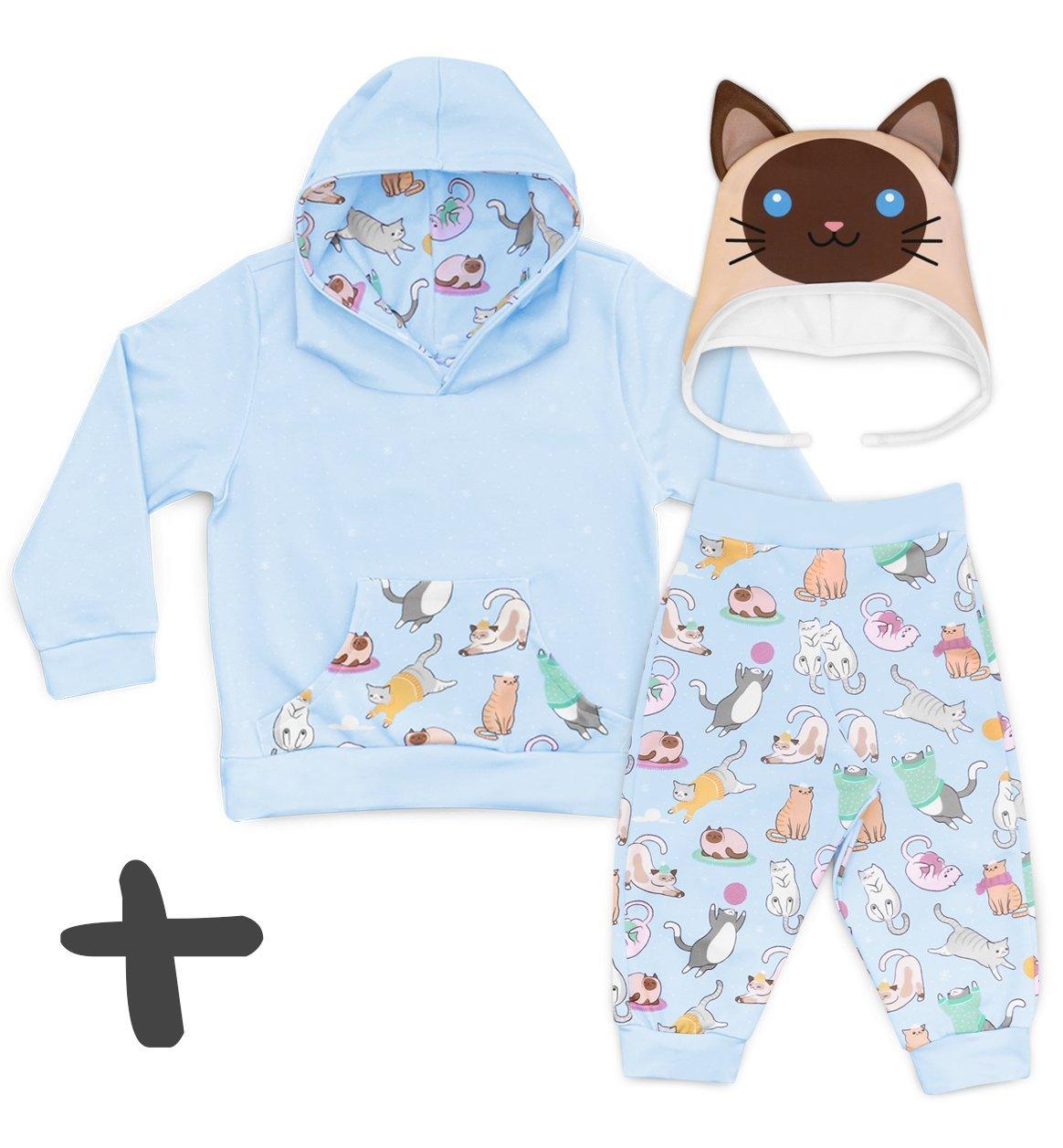 Conjunto Moletom + Calça Gatinhos + Touca Gato Siamês - Mini Boo Store