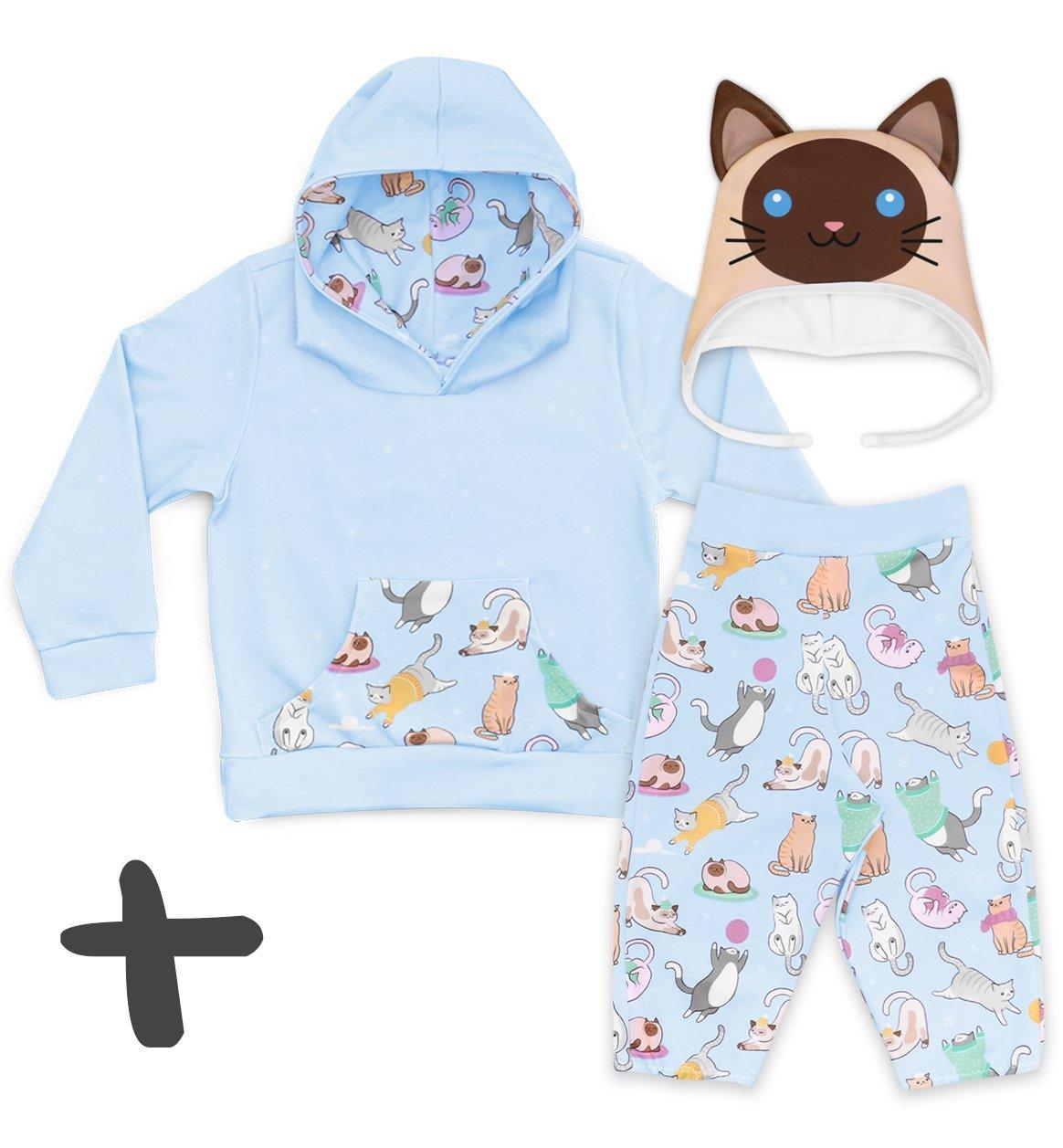 Conjunto Moletom + Calça Gatinhos + Touca Gato Siamês - Mini Boo Store