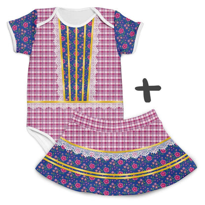 Combo Festa Junina Body + Saia Caipira Flores - Mini Boo Store