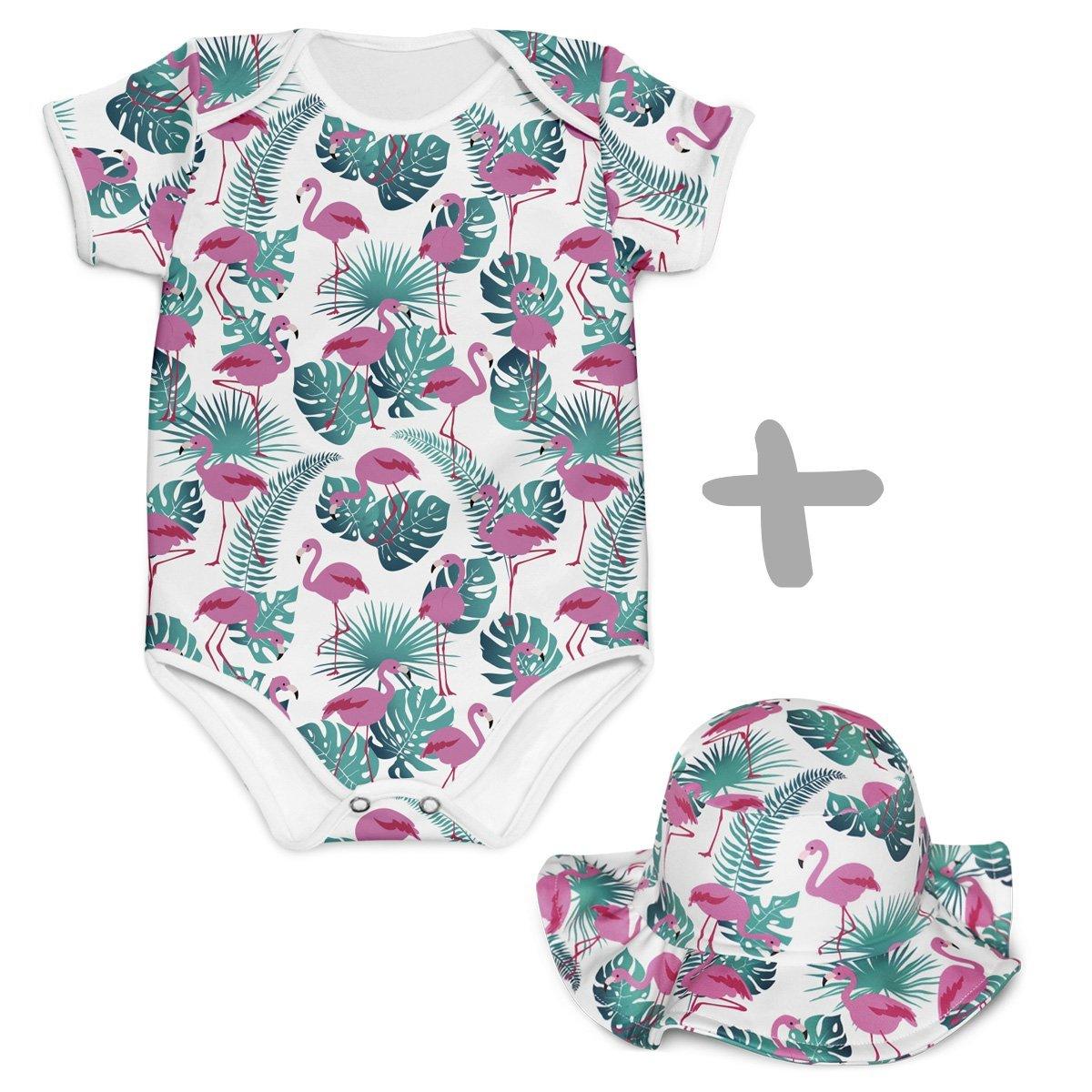 Combo Body + Chapéu Flamingos Folhas - Mini Boo Store