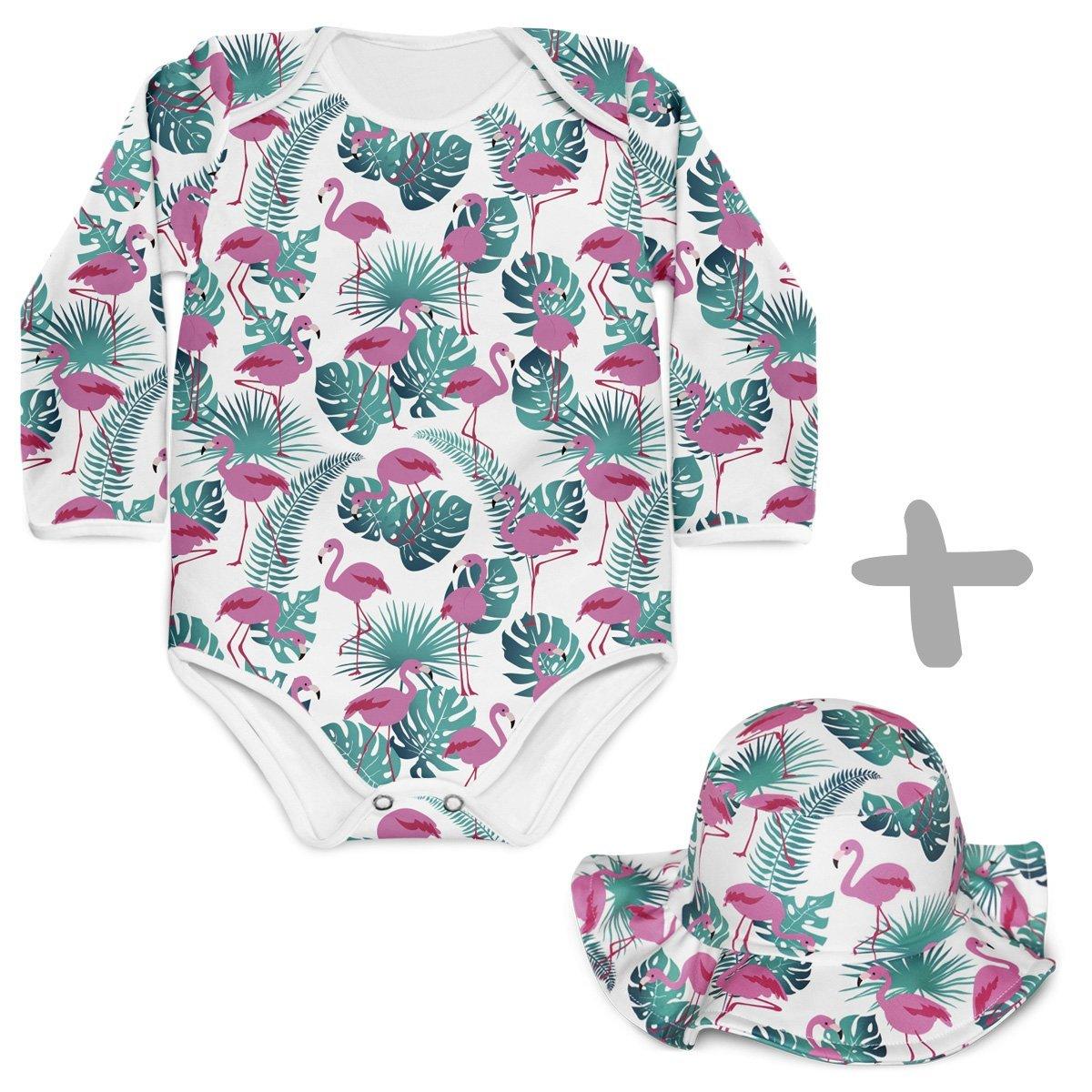 Combo Body + Chapéu Flamingos Folhas - Mini Boo Store