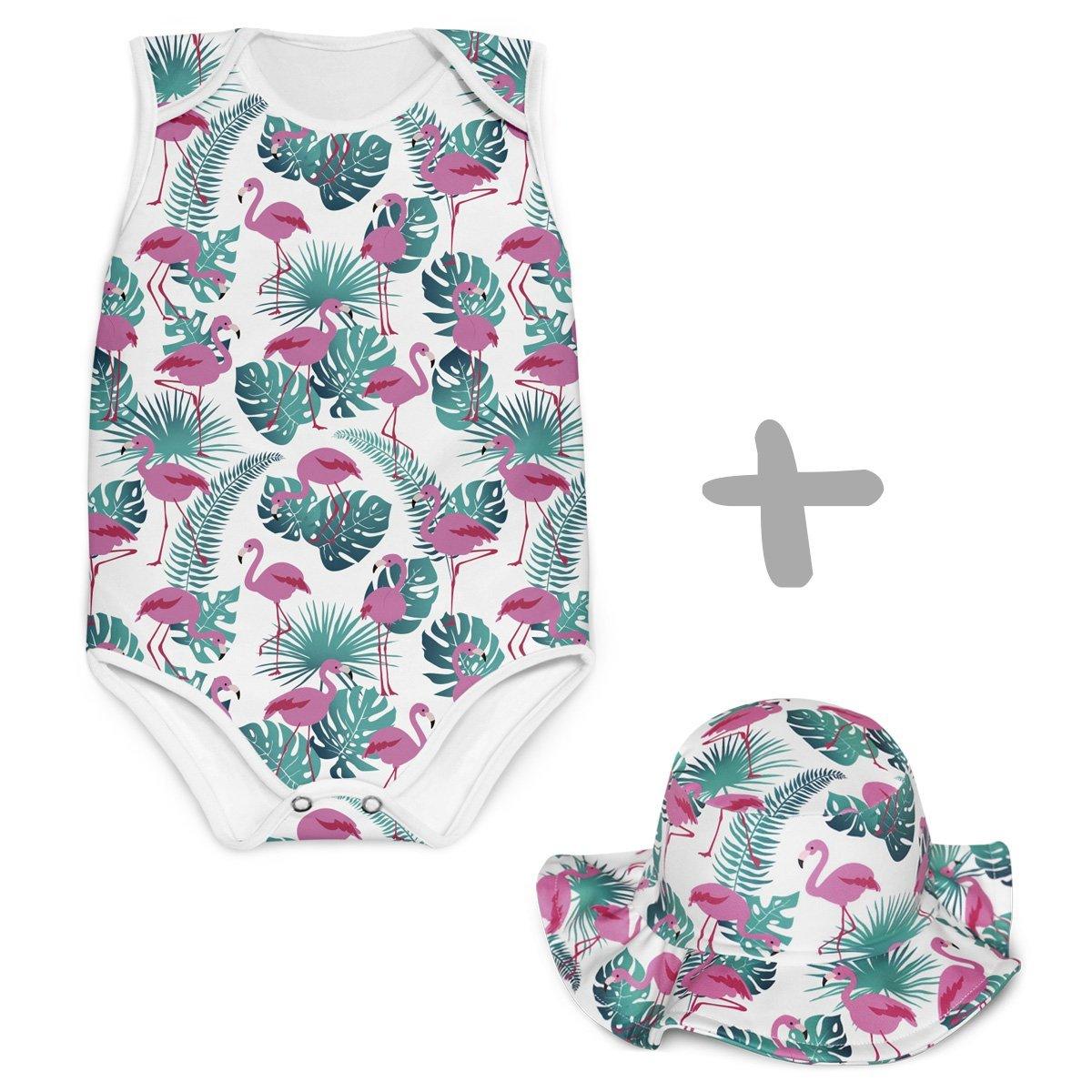 Combo Body + Chapéu Flamingos Folhas - Mini Boo Store