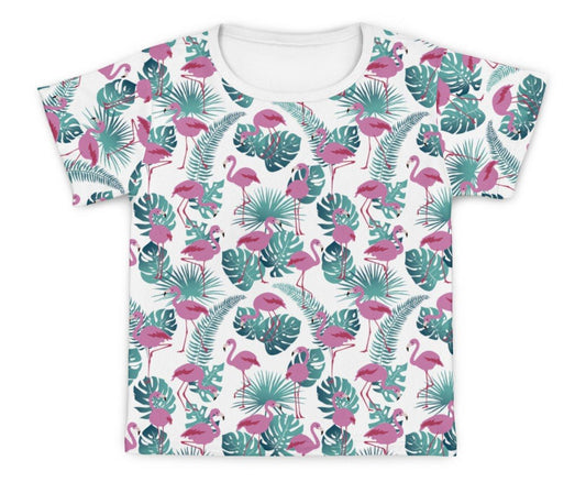 Camiseta Kids Flamingo Folhas - Mini Boo Store